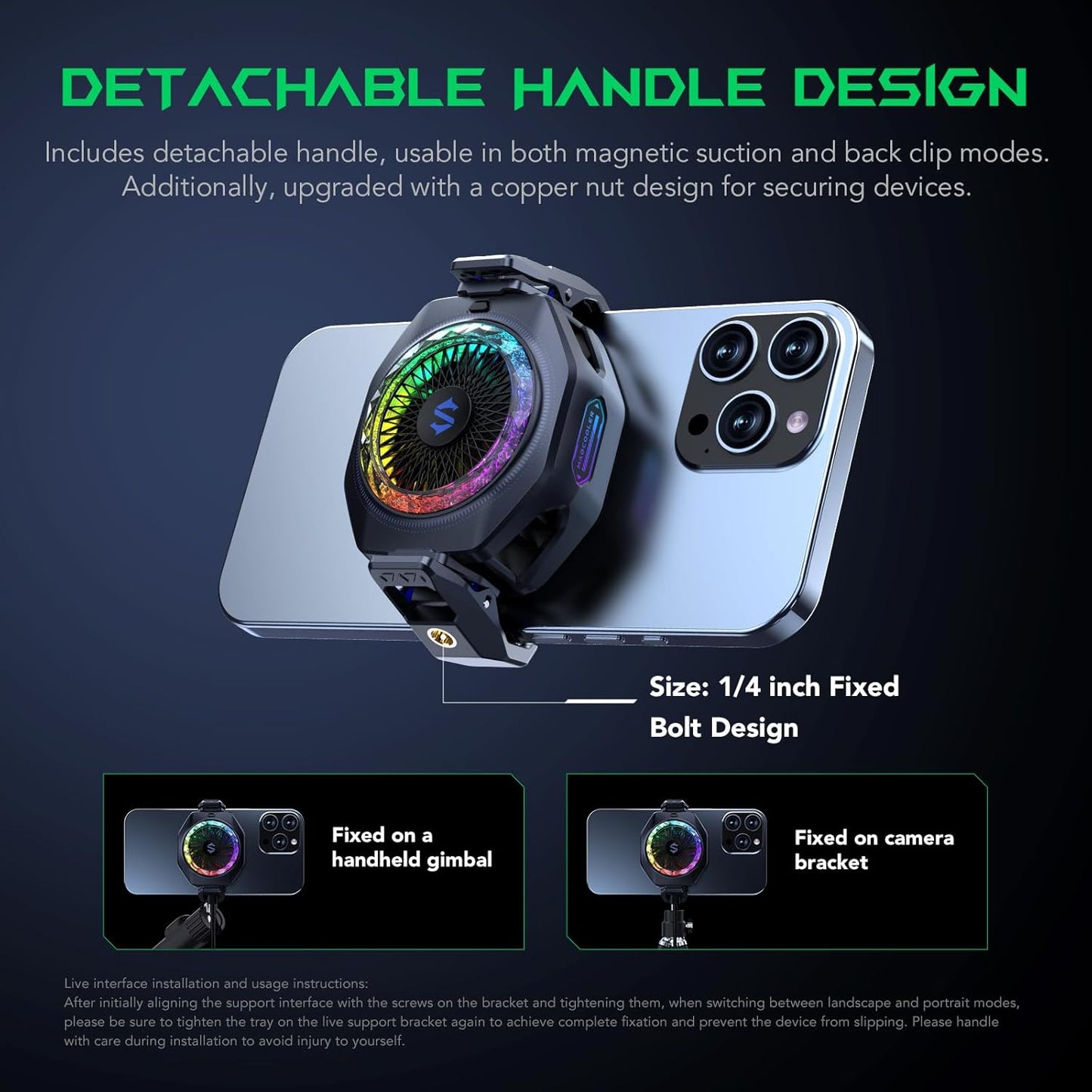 Black Shark Magnetic Phone Cooler 5 Pro - 18 Addressable RGB LEDs, Detachable Grip, APP-Controlled Thermostatic Cooling Fan for iPhone MagSafe/Android/iPad -Gaming/Streaming/Photography (LEBANON  ONLY)
