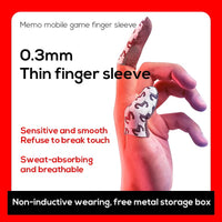 MEMO Ultra-Thin 0.3mm Gaming Finger Sleeves – High Sensitivity Silver Fiber, Sweat-Proof & Breathable, Anti-Slip for Smooth & Precise Touch Control – Includes Metal Storage Case – Compatible with iPhone, iPad, RedMagic, Samsung – Ideal for PUBG, COD & FPS