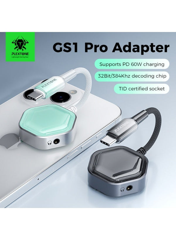 Plextone GS1 Pro Gaming Adapter & Converter Dongle, 2-in-1 USB-C to 3.5mm AUX Audio Adapter with 60W Fast Charging, Hi-Res Earphone Sound Converter with Mic Support – Compatible with RedMagic, iPad, iPhone, Samsung, Android Phones, Laptops & Gaming Device