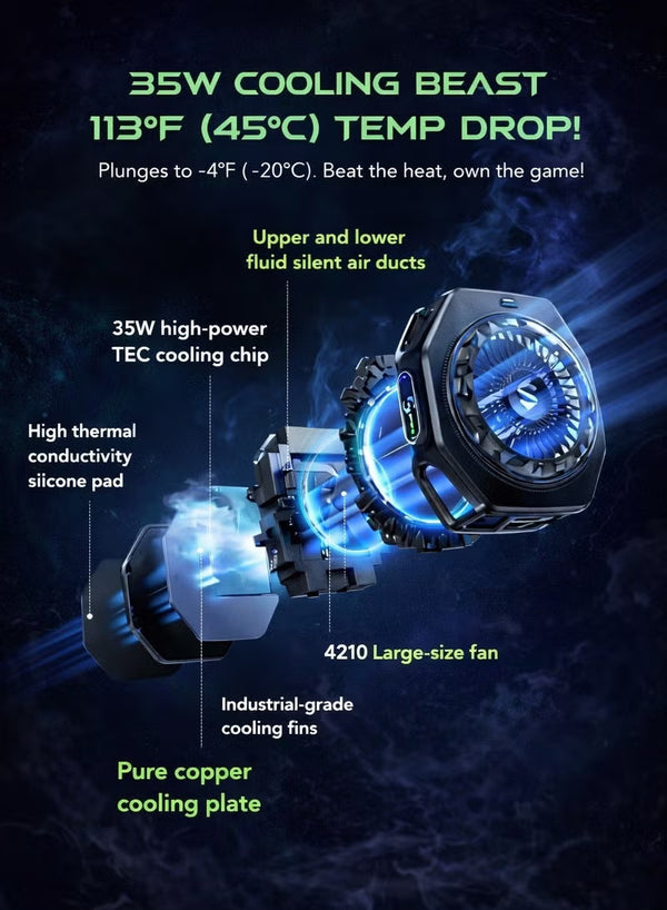 Phone Cooler Black Shark 5 Pro Magnetic Phone/Tablet Cooler – 35W Ultra-Cooling Gaming Fan with 45W Adapter, RGB LED, APP Smart Temperature Control, Detachable Handle – For iPhone, RedMagic, Samsung, Android, iPad & Tablets (Perfect for PUBG Mobile & COD)