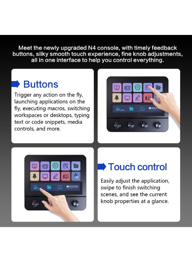 Mirabox N4 Stream Deck Controller with 10 Programmable LCD Keys, 4 Rotary Dials,