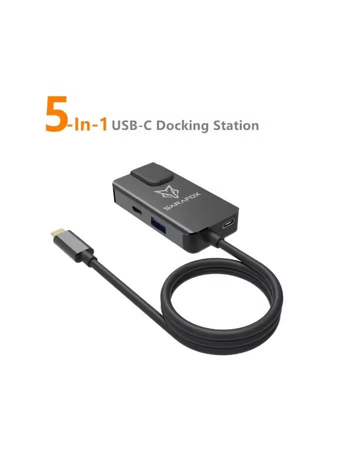 Sarafox 5-in-1 USB-C Gaming Docking Station & Hub Dongle with Gigabit Ethernet Adapter, Type-C to 3.5mm Audio, USB-A 3.1, 100W PD Fast Charging, Low-Latency Network for Gaming & Live Streaming – Compatible with RedMagic, iPad, iPhone 15/16/17 Series, Andr