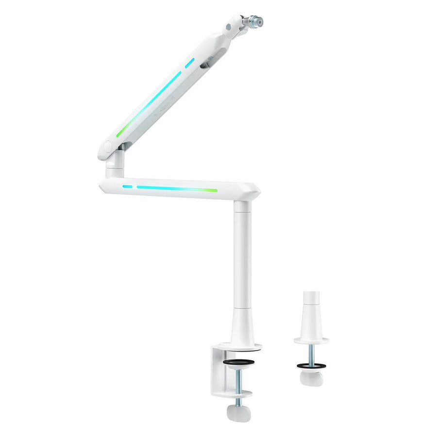 Humanex Light Pursuer RGB Gaming Microphone Boom Arm, Low Profile Desk Mount Mic Stand for Streaming, Podcast and Gaming, 20 RGB Lighting Modes, 360° Rotating Head, Built In Cable Management, 3/8″ and 5/8″ Adapters, Clamp and Grommet, Holds up to