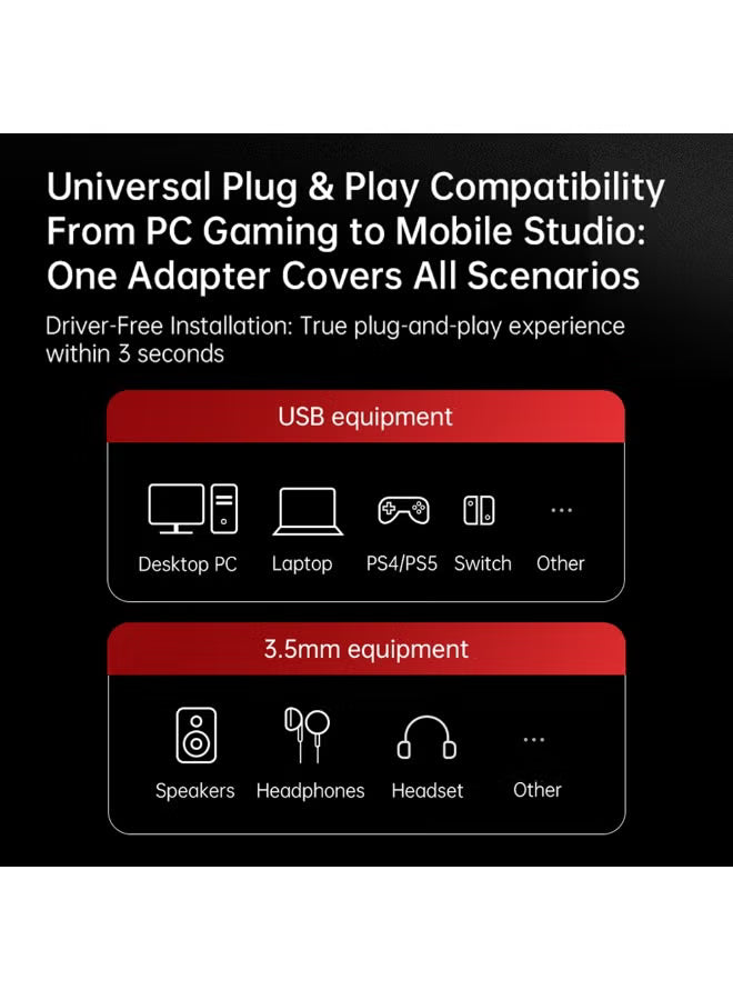 NDND N1 3.5mm to USB-A Audio Adapter Cable with Built-in DAC, Hi-Res 24-bit/96kHz Sound, Noise-Cancelling Audio Transmission, Ultra-Low Latency