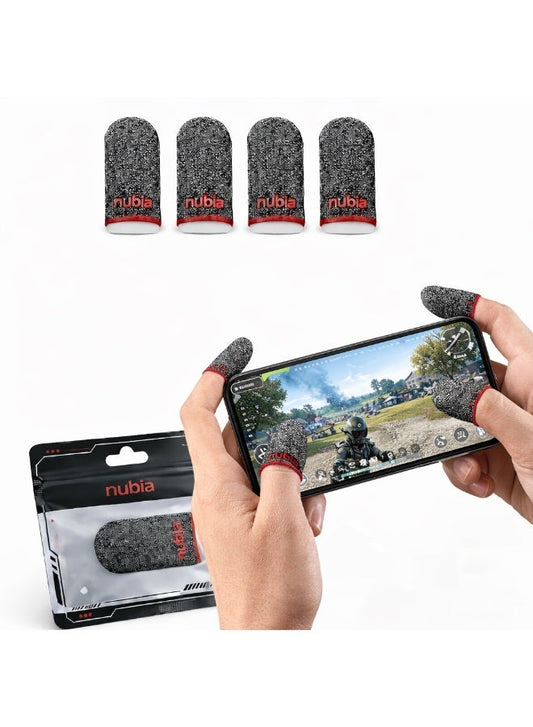 Gaming Finger Sleeves (4 Sleeves) by Nubia – Ultra-Thin & Sweatproof Silver Fiber Thumb Sleeves, Touchscreen Sensitive - for PUBG Mobile, COD, Fortnite & More (4 Sleeves)