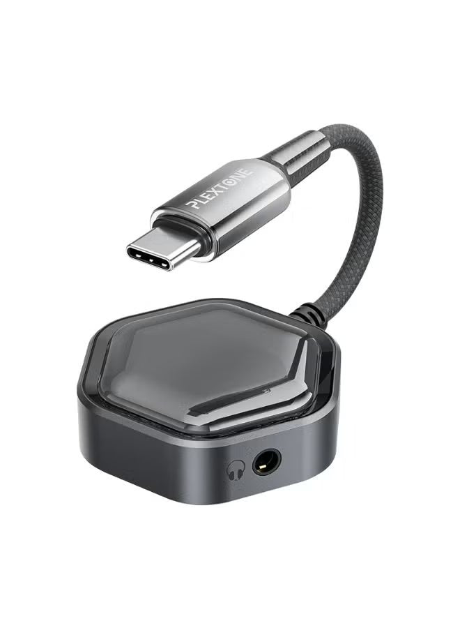 Plextone GS1 Pro Gaming Adapter & Converter Dongle, 2-in-1 USB-C to 3.5mm AUX Audio Adapter with 60W Fast Charging, Hi-Res Earphone Sound Converter with Mic Support – Compatible with RedMagic, iPad, iPhone, Samsung, Android Phones, Laptops & Gaming Device