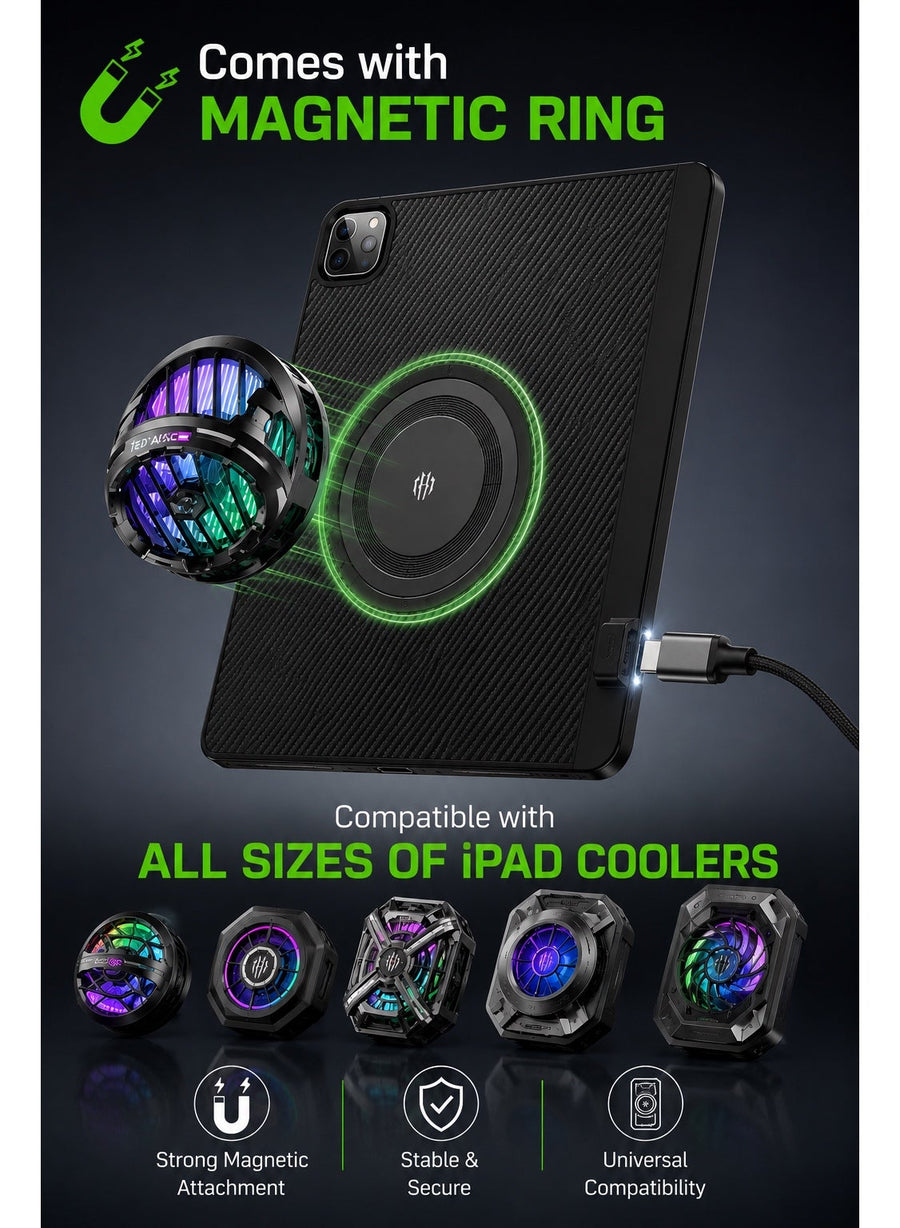 PIVA Gaming 3-in-1 iPad Protective Case with FPC Tail Plug, Built-In Magnetic Ring for Cooler Attachment, PD 100W Fast Charging, 10Gbps Data Transfer, 4K 60Hz Video Output, Carbon Fiber TPU Cover, Compatible with Magnetic Coolers for iPad Pro 11-inch 2018