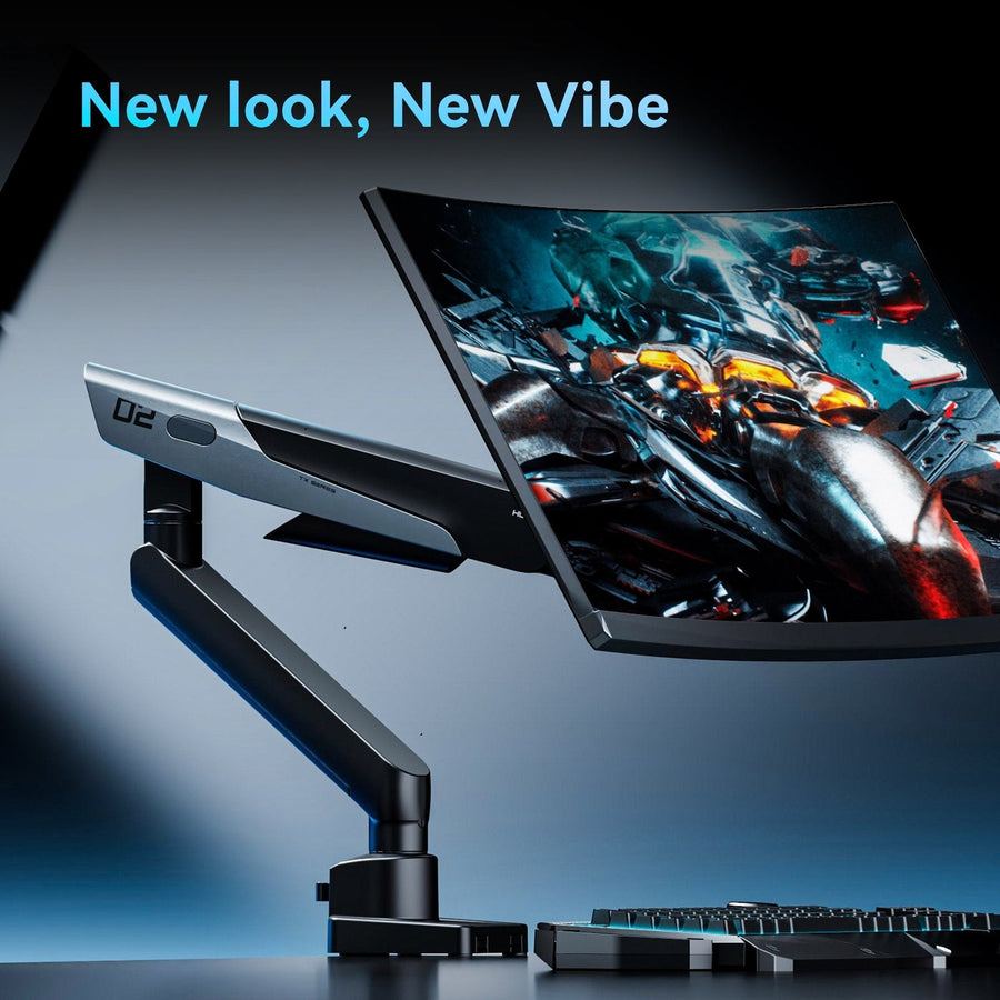 Humanex Stealth Mecha Premium Professional Gaming Monitor Arm, Single Monitor Desk Mount for 17–40″ Screens, Supports up to 12 kg, Full Motion Tilt, Swivel and 360° Screen Rotation, VESA 75×75 / 100×100, Built In Cable Management, C-Clamp and Grom