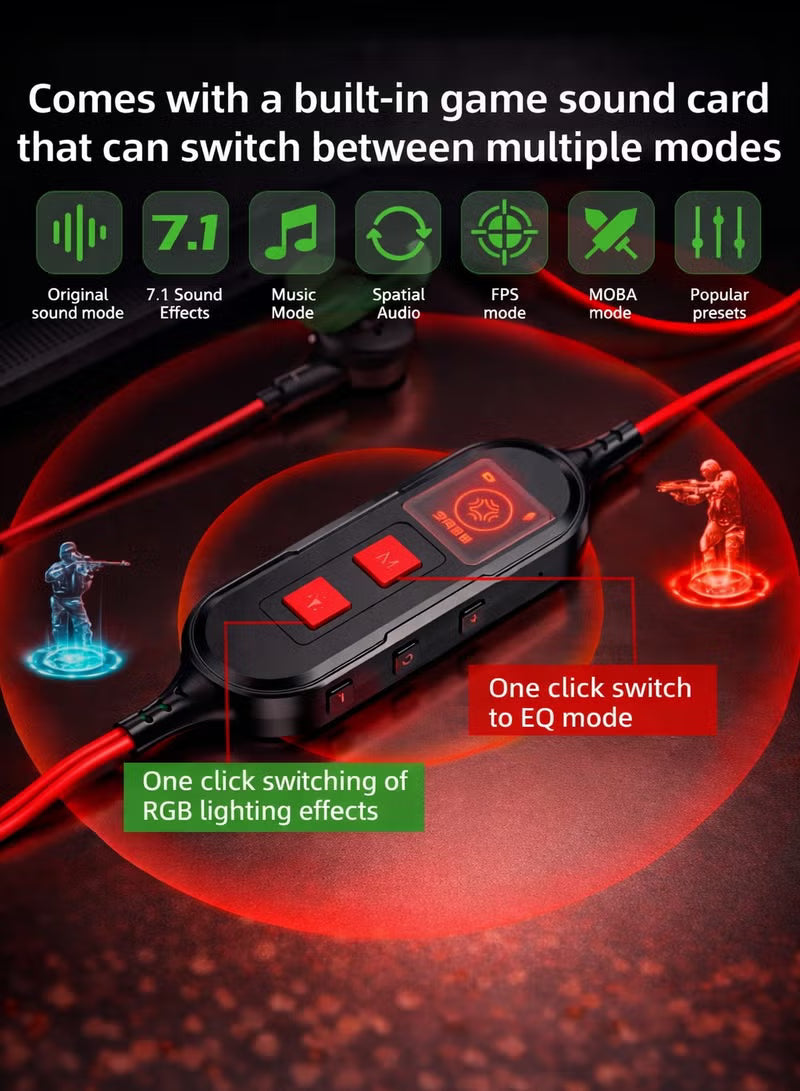 PIVA S6PRO Gaming Earphones With 27 PD Charging Port, APP Control, Built-in Sound Card, 3D Surround Sound, RGB Lighting, For iPhone, RedMagic, Samsung, Mobile, PC, PS5, PS4, Xbox Series X/s, Xbox One, Nintendo Switch - Type C Red