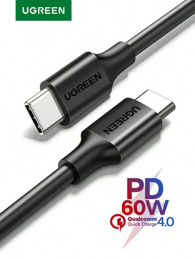 يوجرين كابل شاحن USB-C إلى USB-C 60W نوع C إلى C بطول 1 متر كابل شحن سريع متوافق مع آيفون إير/17/16 برو ماكس وجالاكسي S25 ألترا وبيكسل 9 والآيباد برو 2024/إير 5 وماك بوك برو (1M)