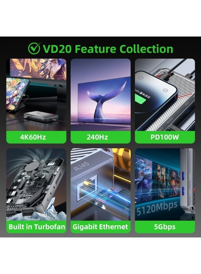 PIVA VD20 UHD 4K60Hz & 1080p 240Hz Video Capture Card & Gaming Dock with Built-i
