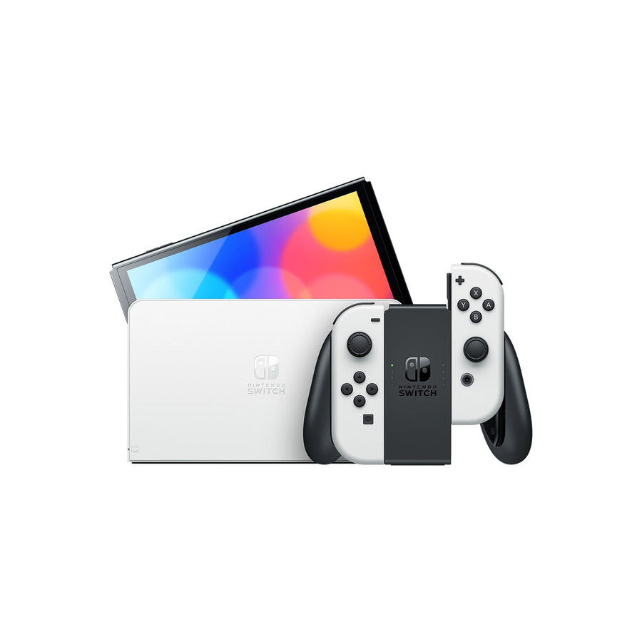 نينتندو سويتش OLED أبيض — شاشة 7 إنش، 64GB، مع قاعدة بمنفذ LAN، وضع التلفاز والطاولة والمحمول