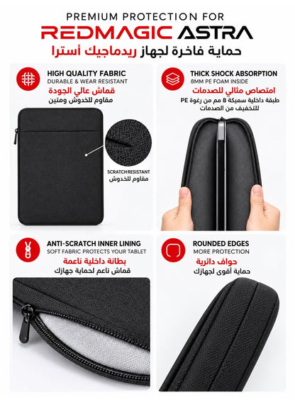 Protective Sleeve Case for RedMagic Astra 2 and 1 Gaming Tablet 9.06″, Velvet-Lined Zip Pouch + Scratch-Resistant + Shockproof, Slim Padded Cover, One Size – Black
