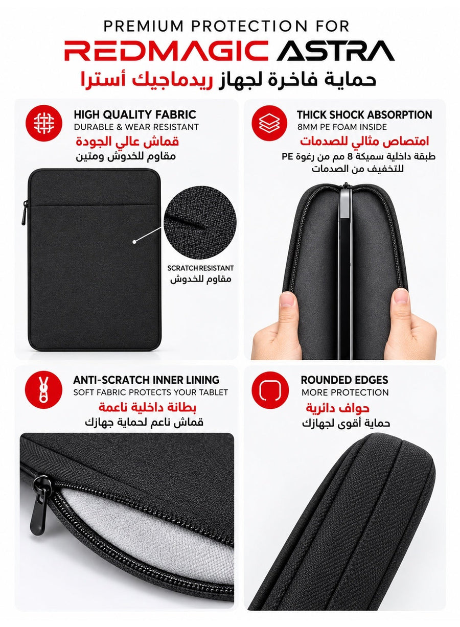 Protective Sleeve Case for RedMagic Astra 2 and 1 Gaming Tablet 9.06″, Velvet-Lined Zip Pouch + Scratch-Resistant + Shockproof, Slim Padded Cover, One Size – Black