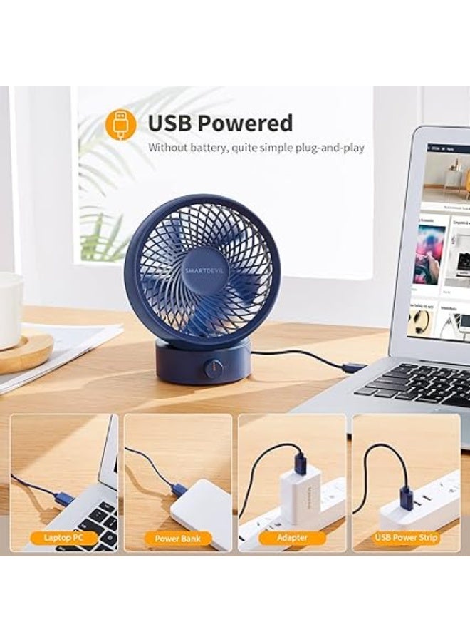 SmartDevil USB Desk Fan, Small Personal Desktop Table Fan with Strong Wind, Quiet Operation Portable Mini Fan for Home Office Bedroom Table and Desktop (Blue)