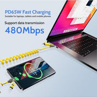 Basemo 4-in-1 Spring Data Cable, 65W USB-C Multi Fast Charging Cable 5FT, Multi 