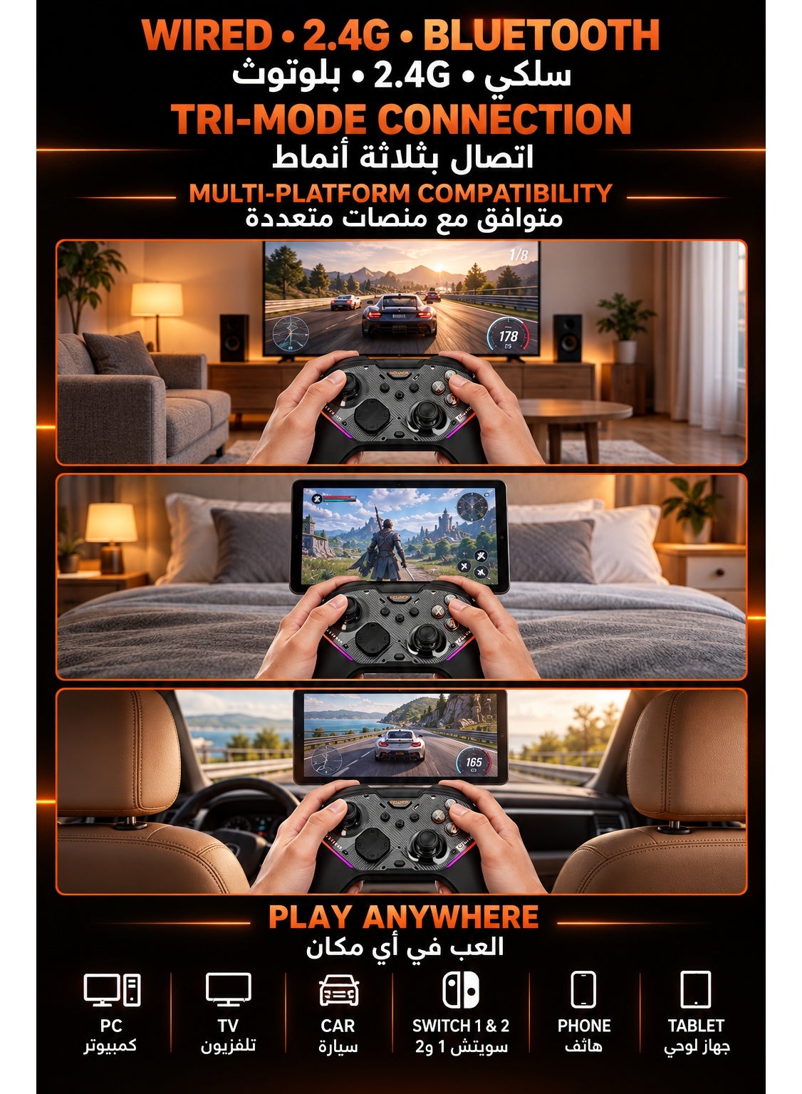 Wireless Gaming Controller MOJHON Storm 2 TMR Edition, 2000Hz PC & Switch Gamepad with 4096-Level TMR Joysticks, Hall + Micro Switch Triggers, 16 Mechanical Buttons, 4 Programmable Back Buttons, RGB & Charging Dock for PC, Switch, iOS & Android