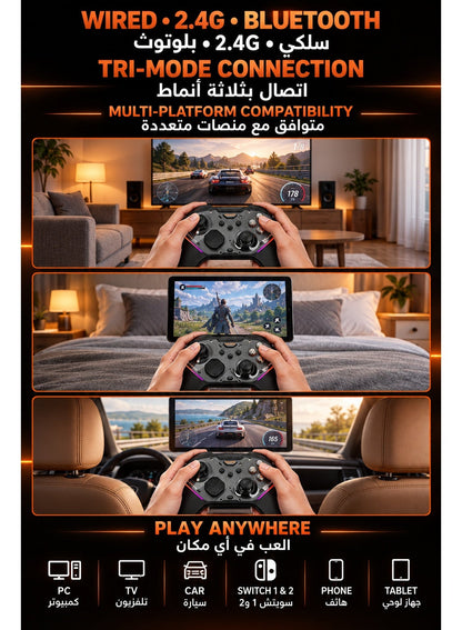 Wireless Gaming Controller MOJHON Storm 2 TMR Edition, 2000Hz PC & Switch Gamepad with 4096-Level TMR Joysticks, Hall + Micro Switch Triggers, 16 Mechanical Buttons, 4 Programmable Back Buttons, RGB & Charging Dock for PC, Switch, iOS & Android