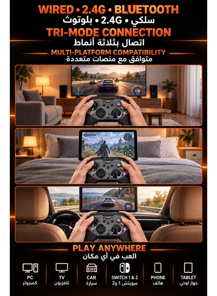 Wireless Gaming Controller MOJHON Storm 2 TMR Edition, 2000Hz PC & Switch Gamepad with 4096-Level TMR Joysticks, Hall + Micro Switch Triggers, 16 Mechanical Buttons, 4 Programmable Back Buttons, RGB & Charging Dock for PC, Switch, iOS & Android