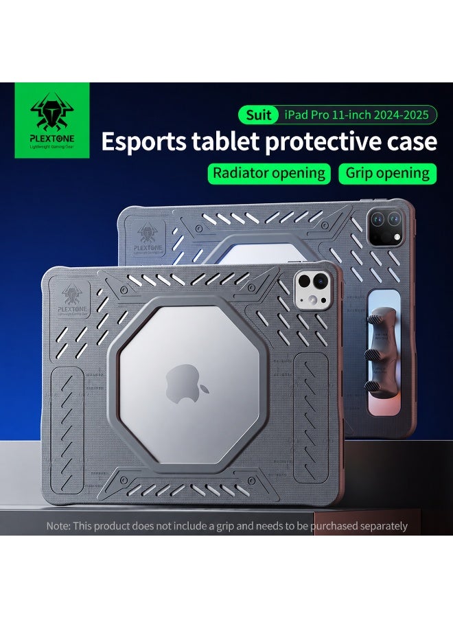 PLEXTONE GP60 Mark II Gaming Case for iPad Pro 11 Inch (2024 M4), Rugged Shockproof Tablet Case, Silicone Protective Cover with Cooling Fan Hole, Heat Dissipation Design, Anti-Slip Ergonomic Grip, Heavy Duty Drop Protection for Gaming & Work