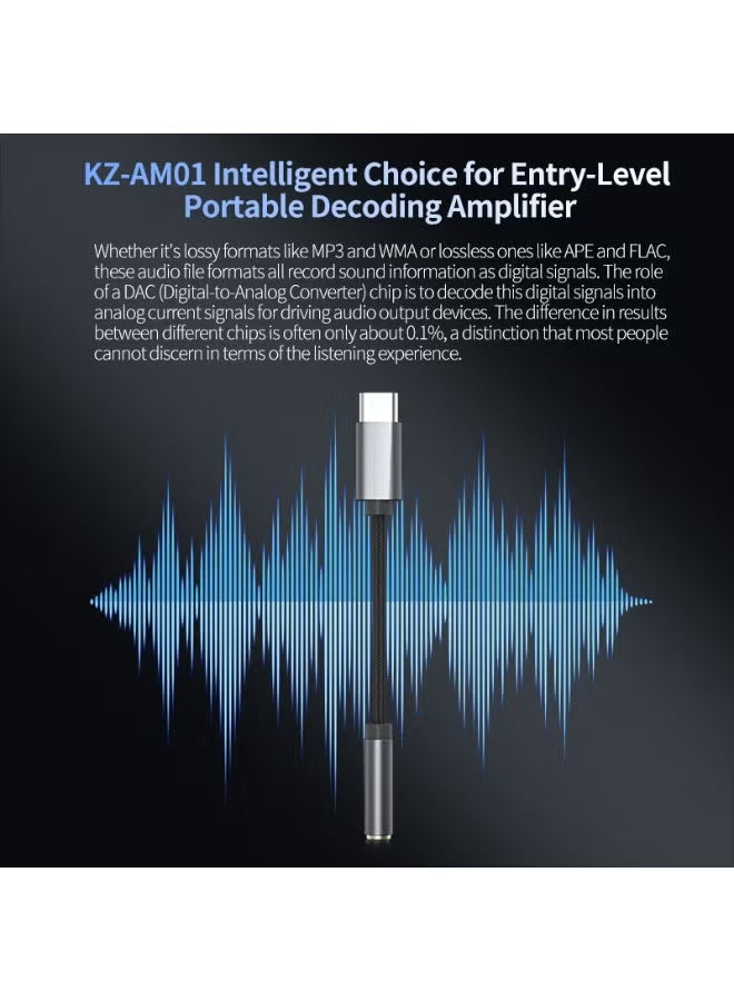 M01 USB-C to 3.5mm DAC Headphone Amplifier Adapter — Universal USB-C Hi-Res Audio Decoder with Dual Independent DAC & Amplifier Chips, Supports High-Impedance Headphones up to 600Ω — Compatible with USB-C Devices (Android, iPhone 15+/iPad, Laptops & Table