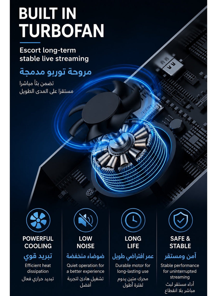PIVA VD05 4K60Hz & 1080p 240Hz Video Capture Card with Built-in Cooling Fan for Live Streaming and Recording – Connect iPad, iPhone 15/17, Android Phones & Tablets to PC via HDMI & USB 3.0, Ultra-Low Latency, HDR Loop Out, 240Hz Support, Mic & Audio Input