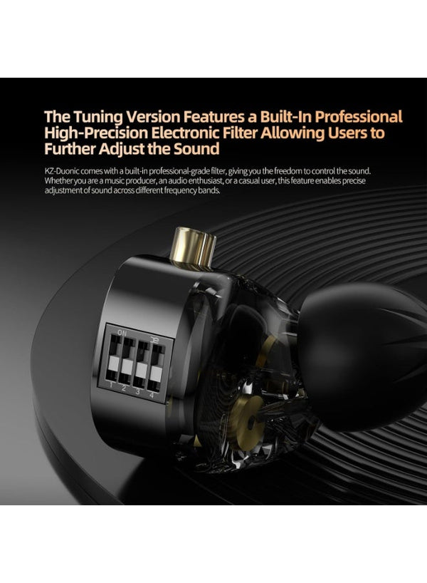 KZ Duonic IEM Bass Improved Version with Tuning Switches, wired 3.5mm Hybrid HiFi In-Ear Earphones with Dual 6mm Microphones, Three-Magnetic Planar Driver and 8mm Super-Linear Dynamic Driver, Customizable Bass and Mid-High Frequencies, Wide Soundstage and