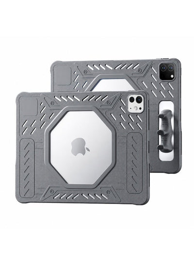 PLEXTONE GP60 Mark II Gaming Case for iPad Pro 11 Inch (2024 M4), Rugged Shockproof Tablet Case, Silicone Protective Cover with Cooling Fan Hole, Heat Dissipation Design, Anti-Slip Ergonomic Grip, Heavy Duty Drop Protection for Gaming & Work