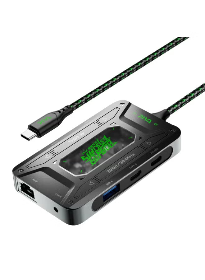 PIVA DS7 7-in-1 USB-C Docking Station & Gaming Hub – 4K@60Hz HDR Video, 100W PD Fast Charging, 32Bit/384KHz Hi-Fi Audio, Gigabit Ethernet, USB 3.1 Data Transfer for Streaming & Recording – Compatible with RedMagic, iPhone, iPad, Android & Laptops