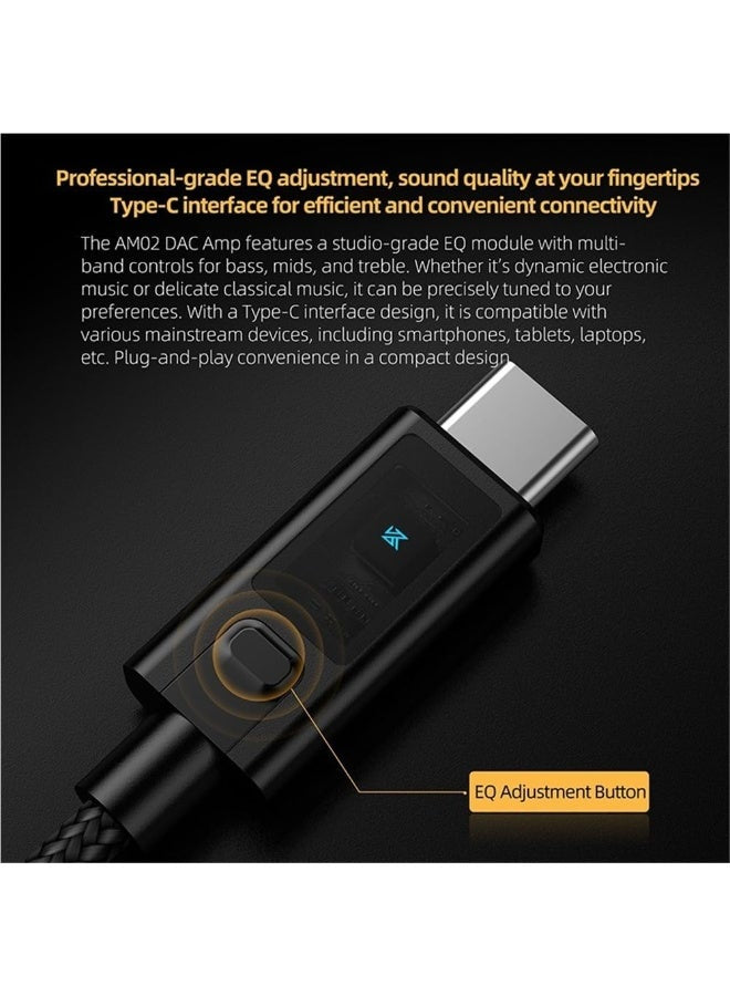 KZ AM02 Type-C to 3.5mm Gaming DAC Adapter and Headphone Amplifier with 4 EQ Modes, 96kHz/24-Bit HiFi Audio Decoding, Footstep and Gunfire Enhancement, Bass Boost, Aluminum Alloy Housing and Kevlar Braided Cable for PUBG Mobile