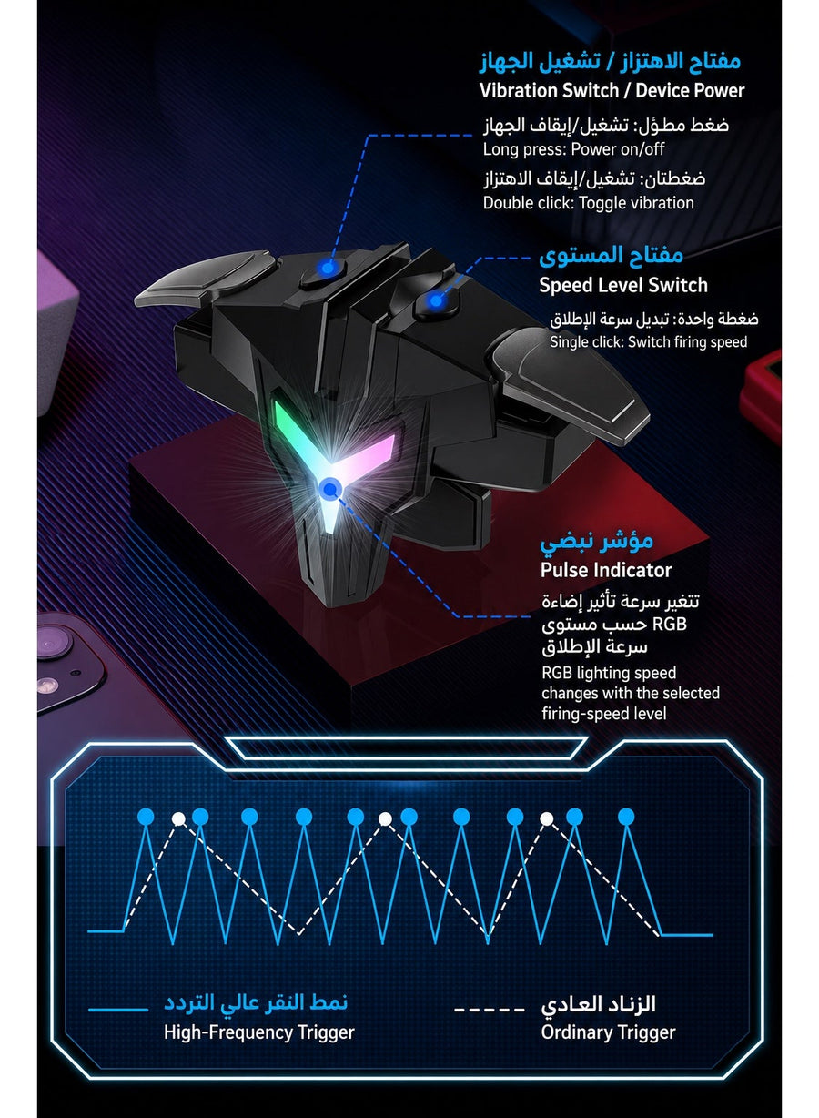شفتات ليزر اوتوماتيكية عالية الجودة للهاتف من سارافوكس، 4 اصابع،  سرعة استجابة فائقة، وضع إطلاق متكرر سريع، أزرار معدنية متينة، متوافقة مع جميع هواتف ايفون واندرويد مخصصة لالعاب مثل ببجي موبايل
