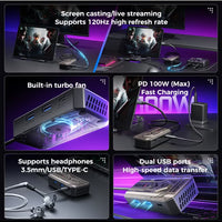 PLEXTONE GS6 Gen 2 USB-C 6-in-1 Gaming Docking Station Hub with Built-in Turbo Fan Cooling, 2K 120Hz & 4K 60Hz HDMI Output, PD 100W Fast Charging, Dual USB High-Speed Data, 3.5mm/USB/Type-C Audio Support – Compatible with iPad Pro, RedMagic, Samsung, OneP