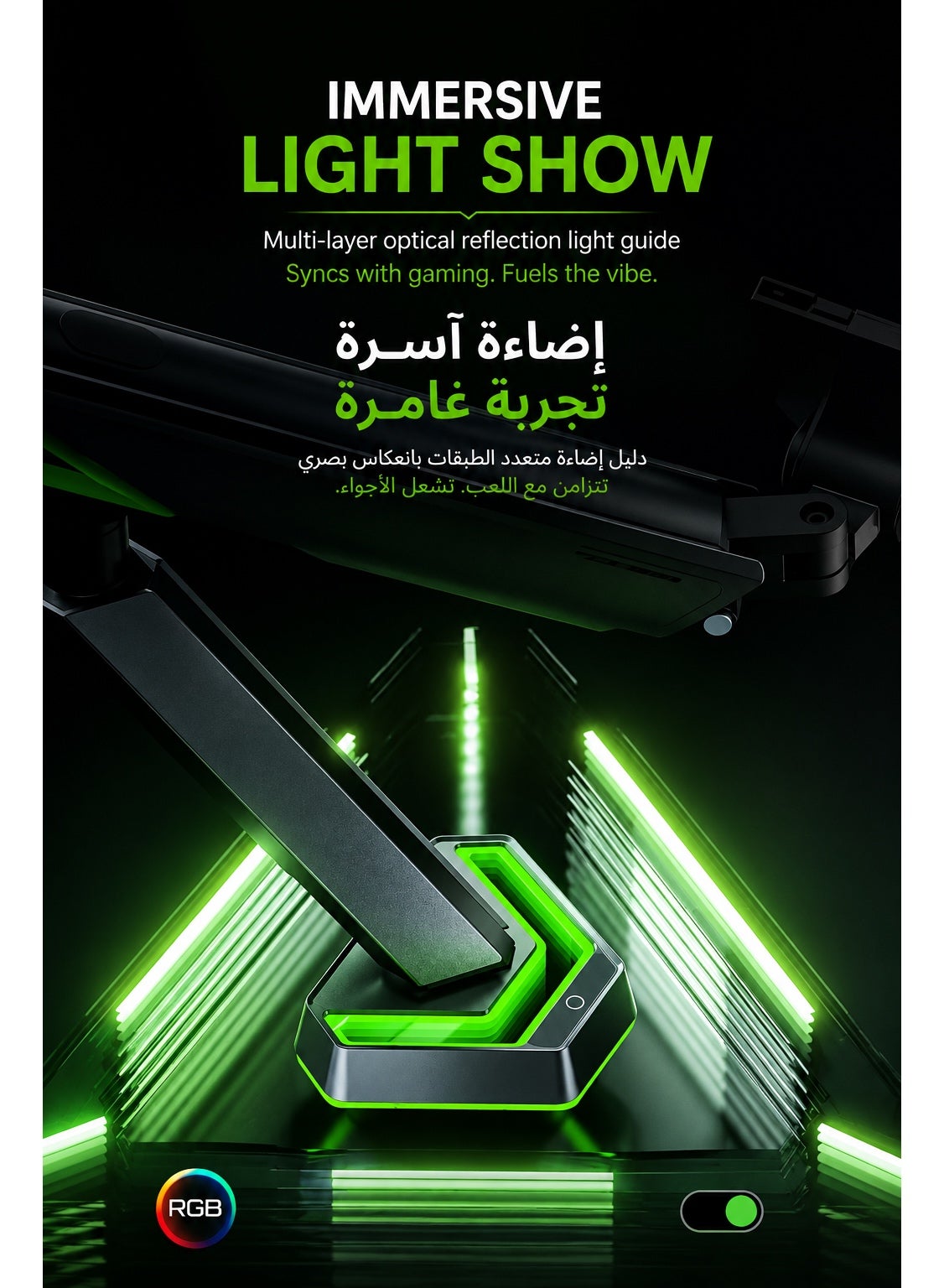 Gaming Monitor Arm & Single Monitor Stand, Heavy Duty RGB Desk Mount for 17–45″ Screens, Supports up to 16 kg, Full-Motion Tilt, Swivel & 360° Screen Rotation, Infinity Mirror with 20 RGB Lighting Modes, VESA 75×75 / 100×100, Built-In Cable Management