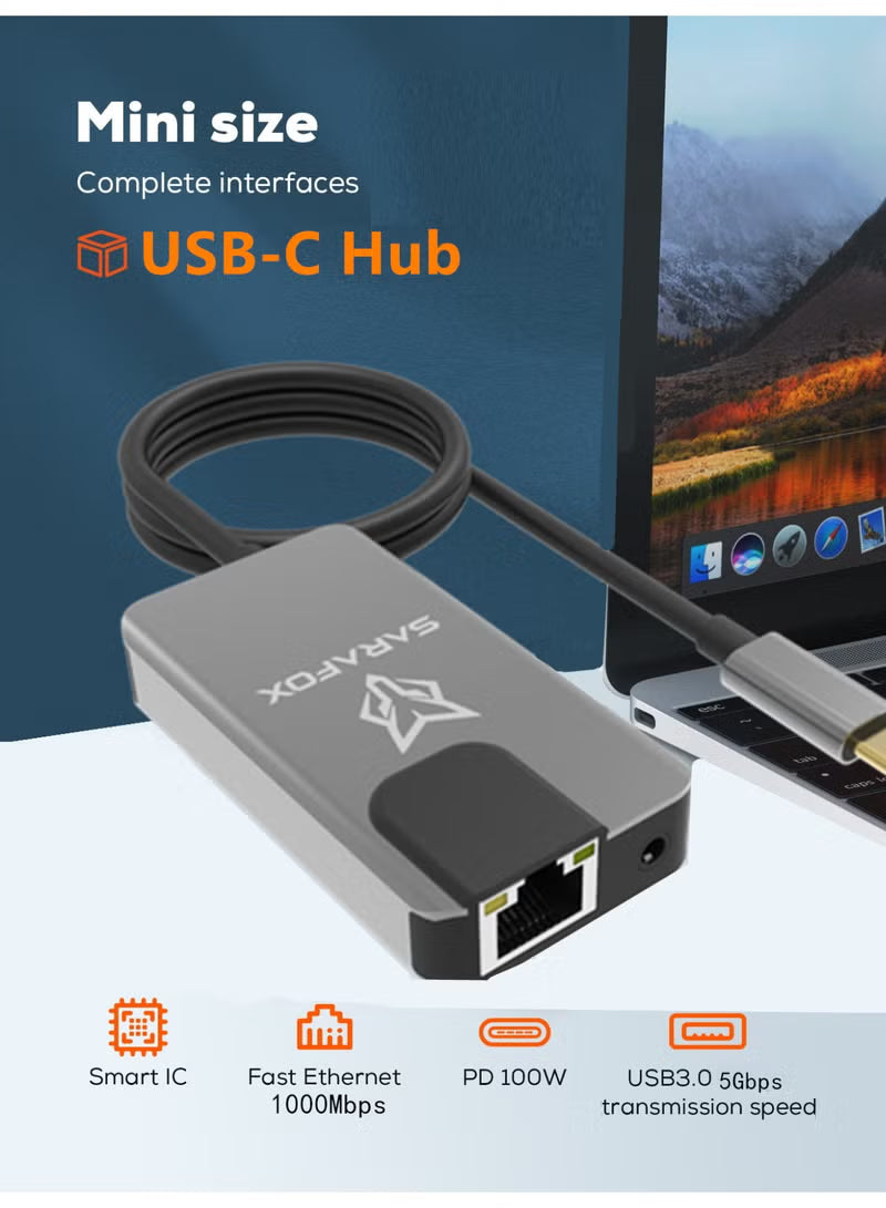 Sarafox 5-in-1 USB-C Gaming Docking Station & Hub Dongle with Gigabit Ethernet Adapter, Type-C to 3.5mm Audio, USB-A 3.1, 100W PD Fast Charging, Low-Latency Network for Gaming & Live Streaming – Compatible with RedMagic, iPad, iPhone 15/16/17 Series, Andr