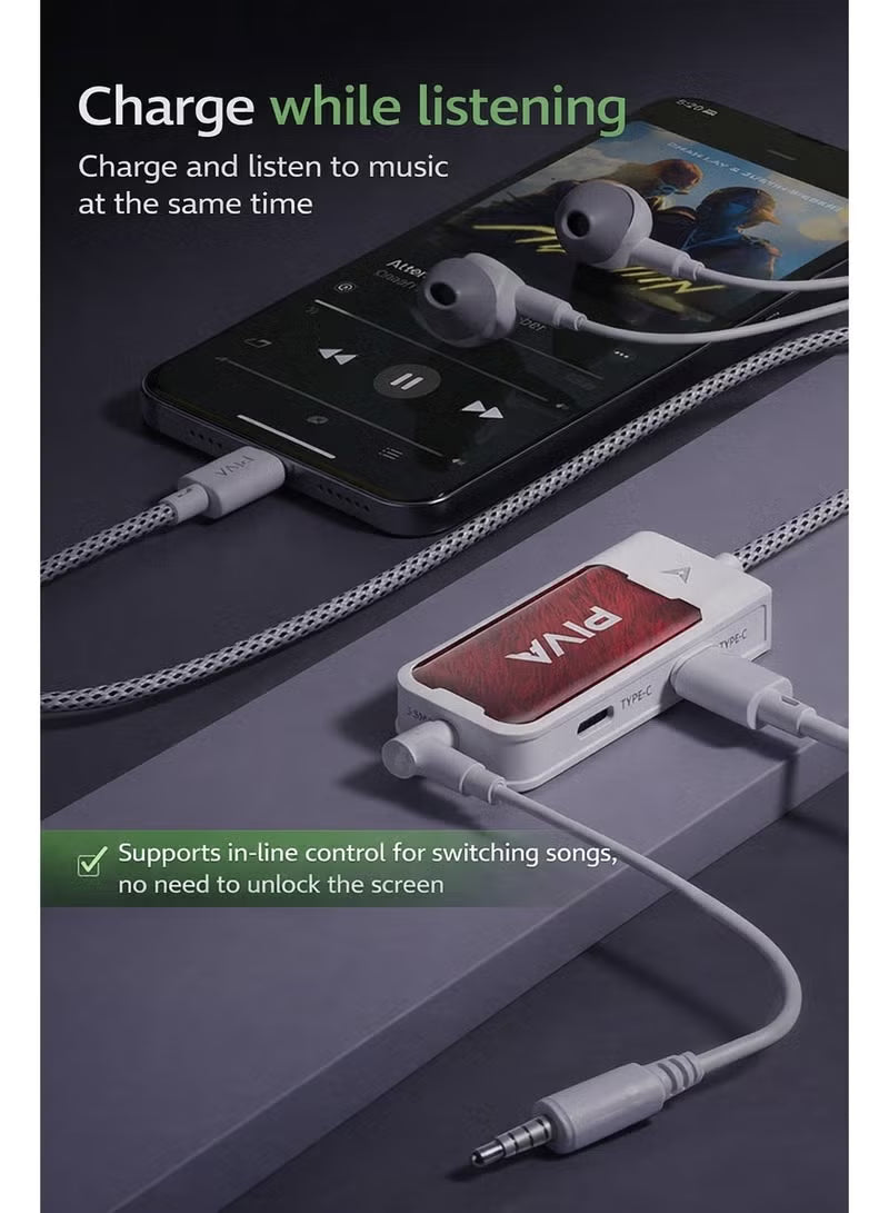 PIVA G41 4-in-1 Gaming Adapter & Converter, Type-C to 3.5mm Audio DAC 32Bit/384Khz & USB 2.0 Data Transfer Hub, PD 60W Fast Charging with Power Display, 480Mbps High-Speed, Compatible with RedMagic, iPad, iPhone, Samsung Mobile, Laptops, Mobile Phones