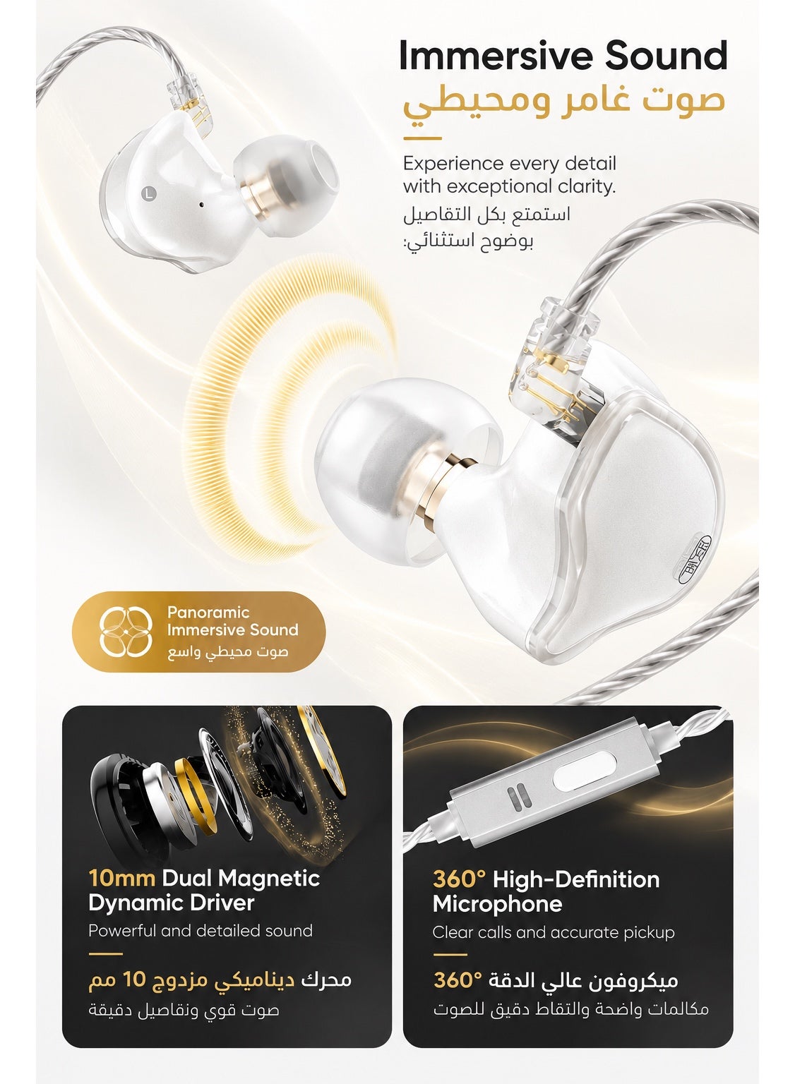 Misiom Gemini Dual Driver Type-C IEM Earphones with Microphone & Built-in DAC, 10mm Dynamic Driver, LCP Diaphragm, Silver-Plated Cable, HiFi USB-C Gaming Headphones for Android, Mobile, Tablet, Laptop, PC & Music