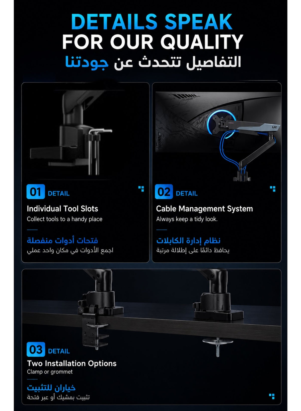 Monitor Arm and Stand for Gaming & Office, Single Monitor Desk Mount for 17–40” Screens, Supports up to 12kg, Full Motion Tilt, Swivel & 360° Rotation, VESA 75×75 / 100×100, Built-in Cable Management, C-Clamp & Grommet, By Humanex - Black