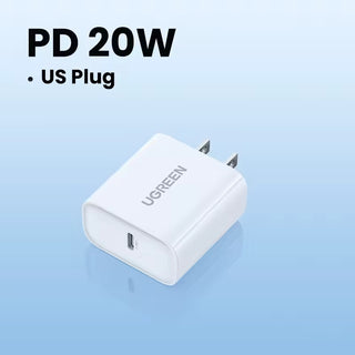 يوجرين شاحن سفري PD USB-C شاحن هاتف محمول 20W شاحن سريع PD محول طاقة USB-C للشحن السريع للآيفون برو ماكس