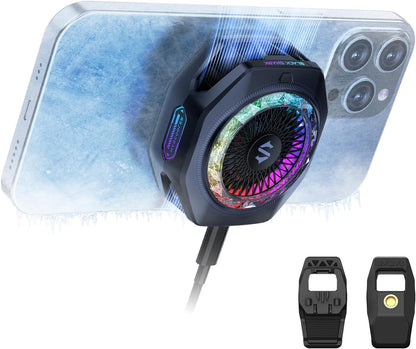 Black Shark Magnetic Phone Cooler 5 Pro - 18 Addressable RGB LEDs, Detachable Grip, APP-Controlled Thermostatic Cooling Fan for iPhone MagSafe/Android/iPad -Gaming/Streaming/Photography