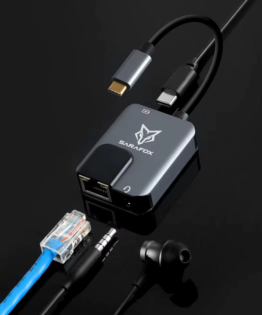 Sarafox 3in1 Type c To 3.5mm Audio with 1000mbp Rj45 network and PD3.0 Fast Charger For PUBG Gaming Razer Xiaomi Blackshark (LEBANON ONLY)