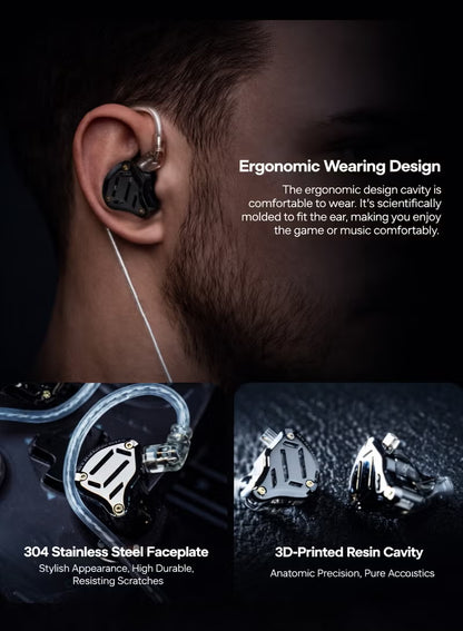 KZ ZS10 PRO 2 IEM سماعة في الأذن، سماعة رأس هجينة 1DD+4BA بسلك 3.5mm مع مفتاح ضبط 4 مستويات، 3-Way Crossover، كابل مطلي بالفضة لموسيقاريين و audiophiles و لاعبي ألعاب (مع ميكروفون)