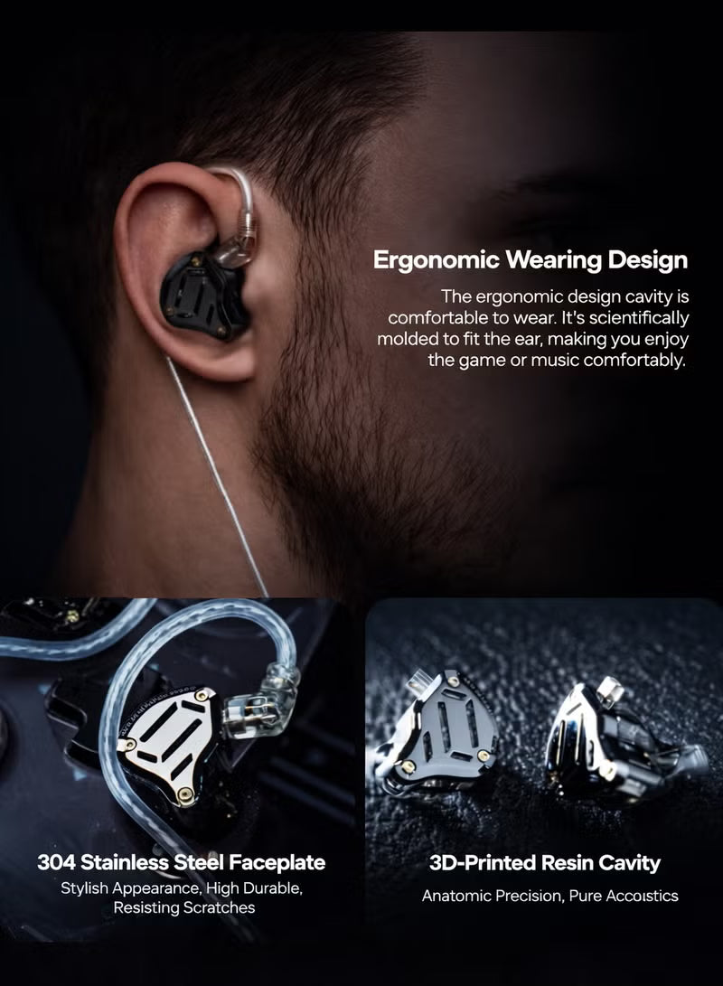 KZ ZS10 PRO 2 IEM In Ear Monitor, 1DD+4BA Hybrid Wired 3.5mm Earphone Earbuds with 4-Level Tuning Switch, 3-Way Crossover, Silver-Plated Cable for Musicians, Audiophiles & Gamers (With Mic)