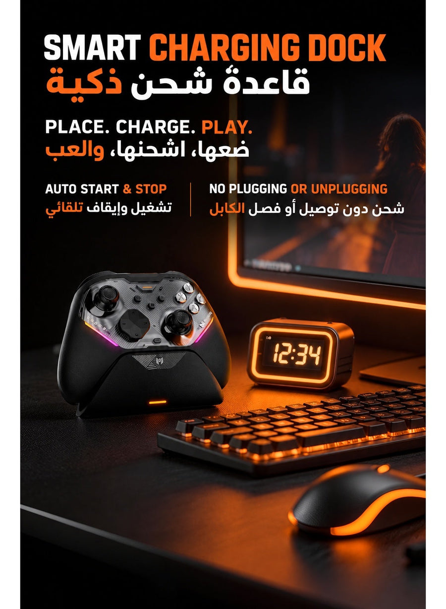 Wireless Gaming Controller MOJHON Storm 2 TMR Edition, 2000Hz PC & Switch Gamepad with 4096-Level TMR Joysticks, Hall + Micro Switch Triggers, 16 Mechanical Buttons, 4 Programmable Back Buttons, RGB & Charging Dock for PC, Switch, iOS & Android