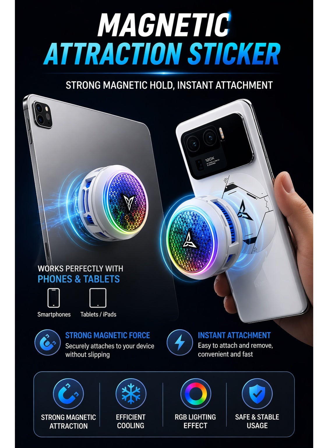 Flydigi B9X Phone & iPad Cooler, 30W (-45°C) RGB Magnetic Cooling Fan with App C