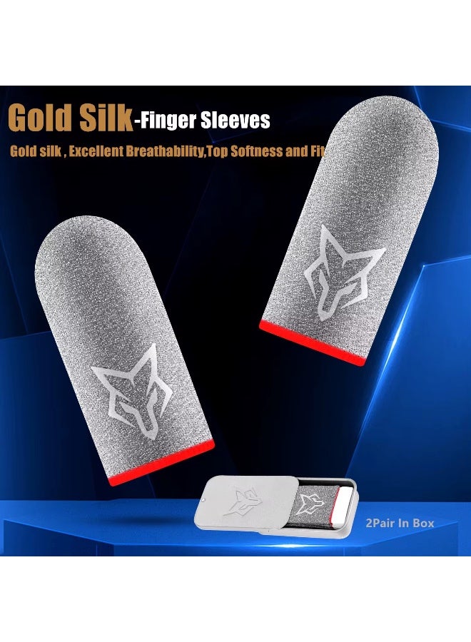 Sarafox V10 4 Pieces Mobile Gaming Finger Sleeves, Golden Silk Silver Fiber Touc