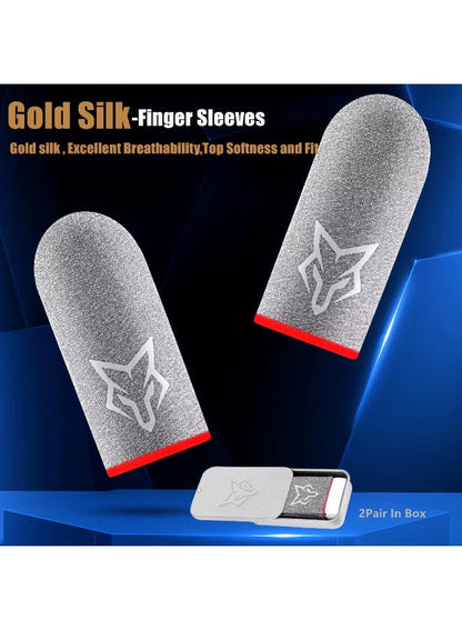 Sarafox V10 4 Pieces Mobile Gaming Finger Sleeves, Golden Silk Silver Fiber Touc