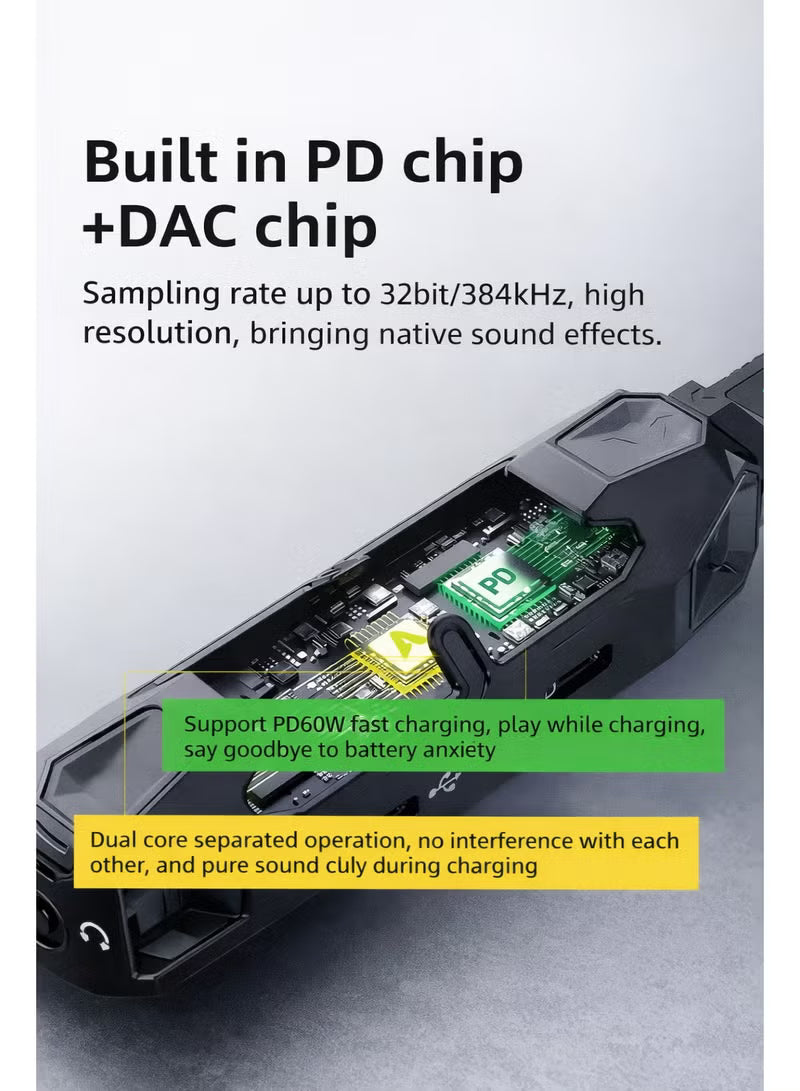 PIVA X41 4-in-1 USB-C Gaming Hub & Docking Station with DAC Sound Card, 60W PD Fast Charging, 3.5mm Audio Jack, USB Data Port, RGB Lighting – Compatible with iPhone, iPad, Android, RedMagic & Laptops