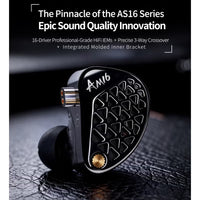 KZ AM16 IEM 16-Driver Bass Improved Armature In-Ear Monitor Earphones, HiFi Professional IEM with 3-Way Crossover, Ultra-Wide Frequency Response, 0.75 mm 2-Pin Cable, Studio-Grade Sound for Music & Gaming – Bass Improved Version with Mic