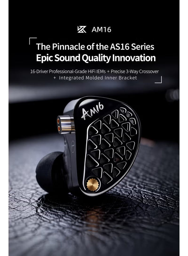 KZ AM16 IEM سماعات أذن مراقب داخل الأذن محسّنة الجهير بـ 16 محرك، سماعات أذن HiFi IEM احترافية مع فاصل ثلاثي الاتجاهات، استجابة تردد فائقة الاتساع، كابل 0.75 mm 2-Pin، صوت استوديو احترافي للموسيقى والألعاب – نسخة محسّنة الجهير مع ميكروفون