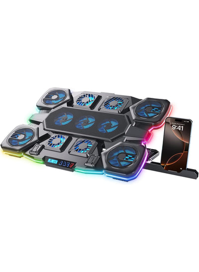 Laptop Cooling Pad Ice Coorel AI Ice Cooling Max, 36W Gaming Laptop Cooler with 8 Fans + Ice Cooling, RGB Lighting, LCD Display, 6-Level Adjustable Stand for Laptops & Tablets